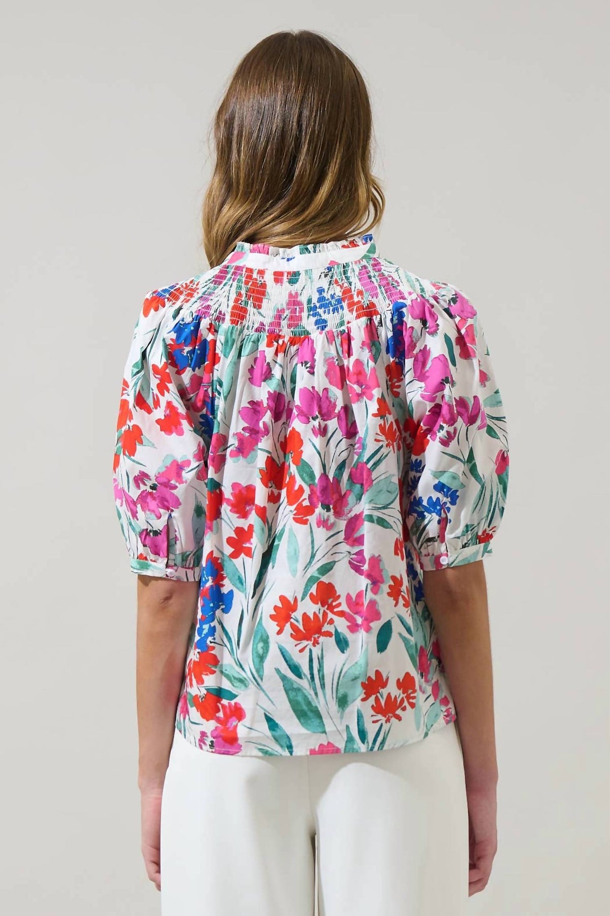 Sugarlips - Women's Kivia Blossom Smocked Mock Neck Top