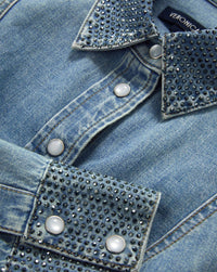 Veronica Beard Eddie Embellished Chambray Shirt in riviera breeze - women's shirt - view 4
