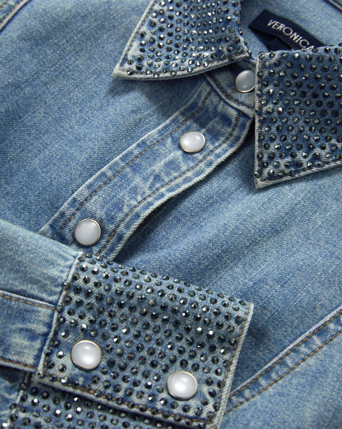 Veronica Beard Eddie Embellished Chambray Shirt in riviera breeze - women's shirt - view 4