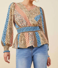 Hayden La - Multi Printed Smocked Peplum Blouse