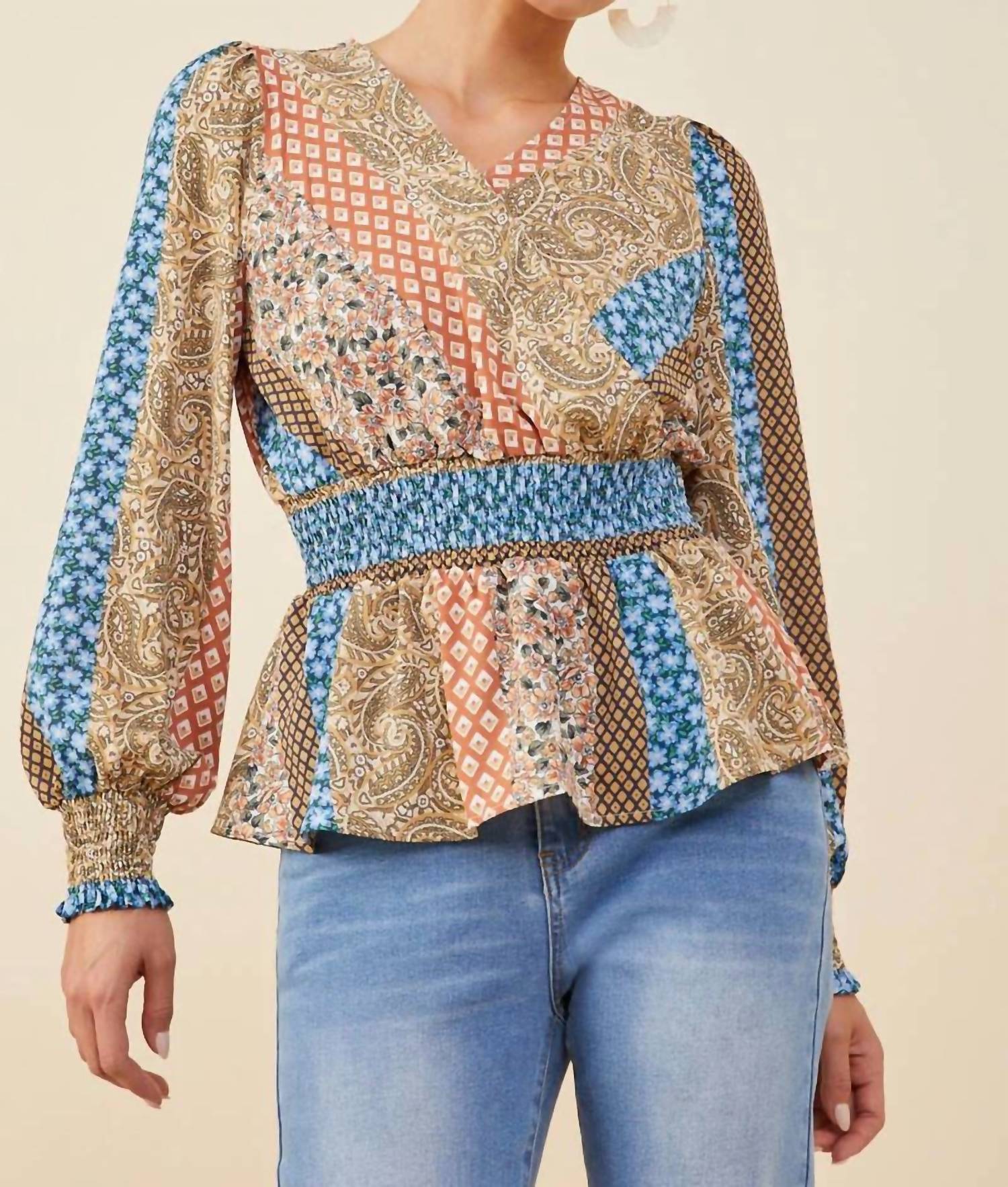 Hayden La - Multi Printed Smocked Peplum Blouse