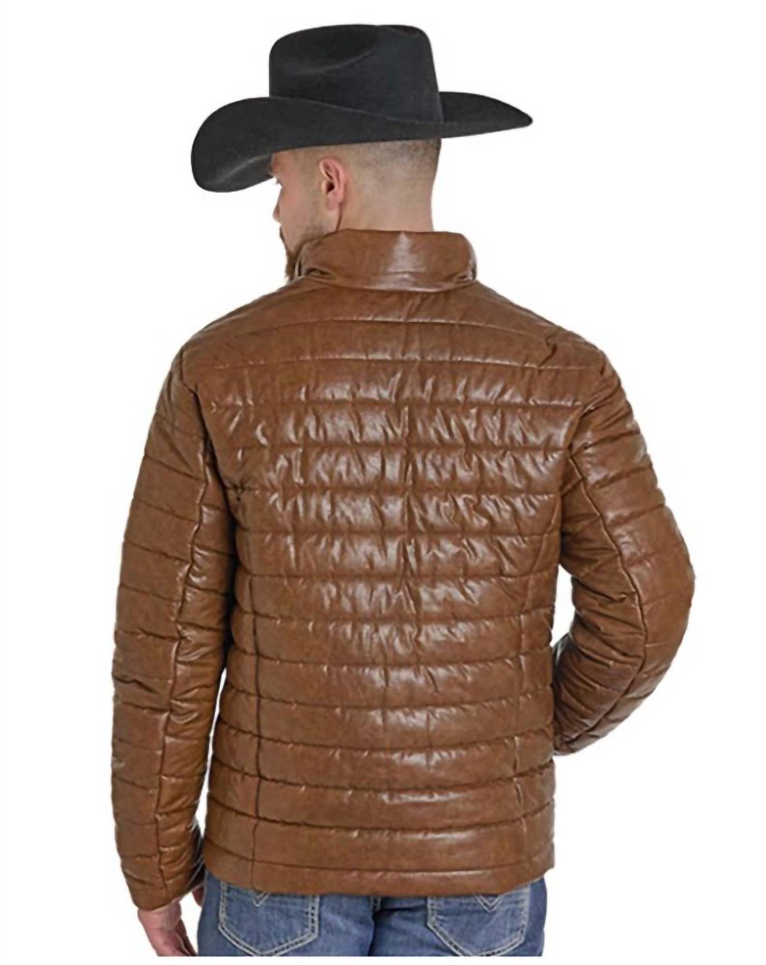 Powder River - Men's Distressed Faux Leather Puffer Coat