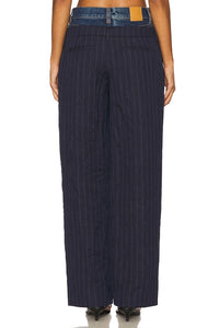 SIMKHAI Ophelia Double Waistband Combo Pant in midnight stripe - women's pants - alternate view