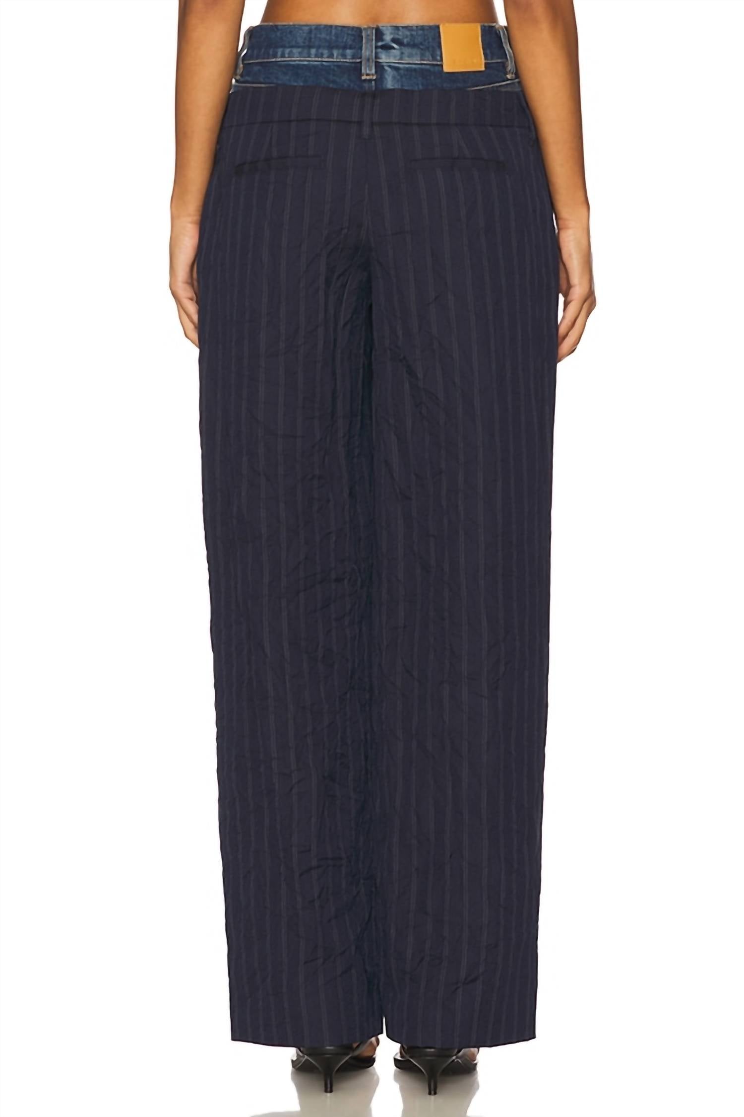 SIMKHAI Ophelia Double Waistband Combo Pant in midnight stripe - women's pants - alternate view