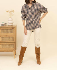 Inspiration Studio - Gingham Ruffle Jacquard Shirt