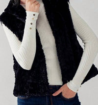 Trend:Notes - Sleeveless Open Front Sherpa Fleece Vest With Hoodie
