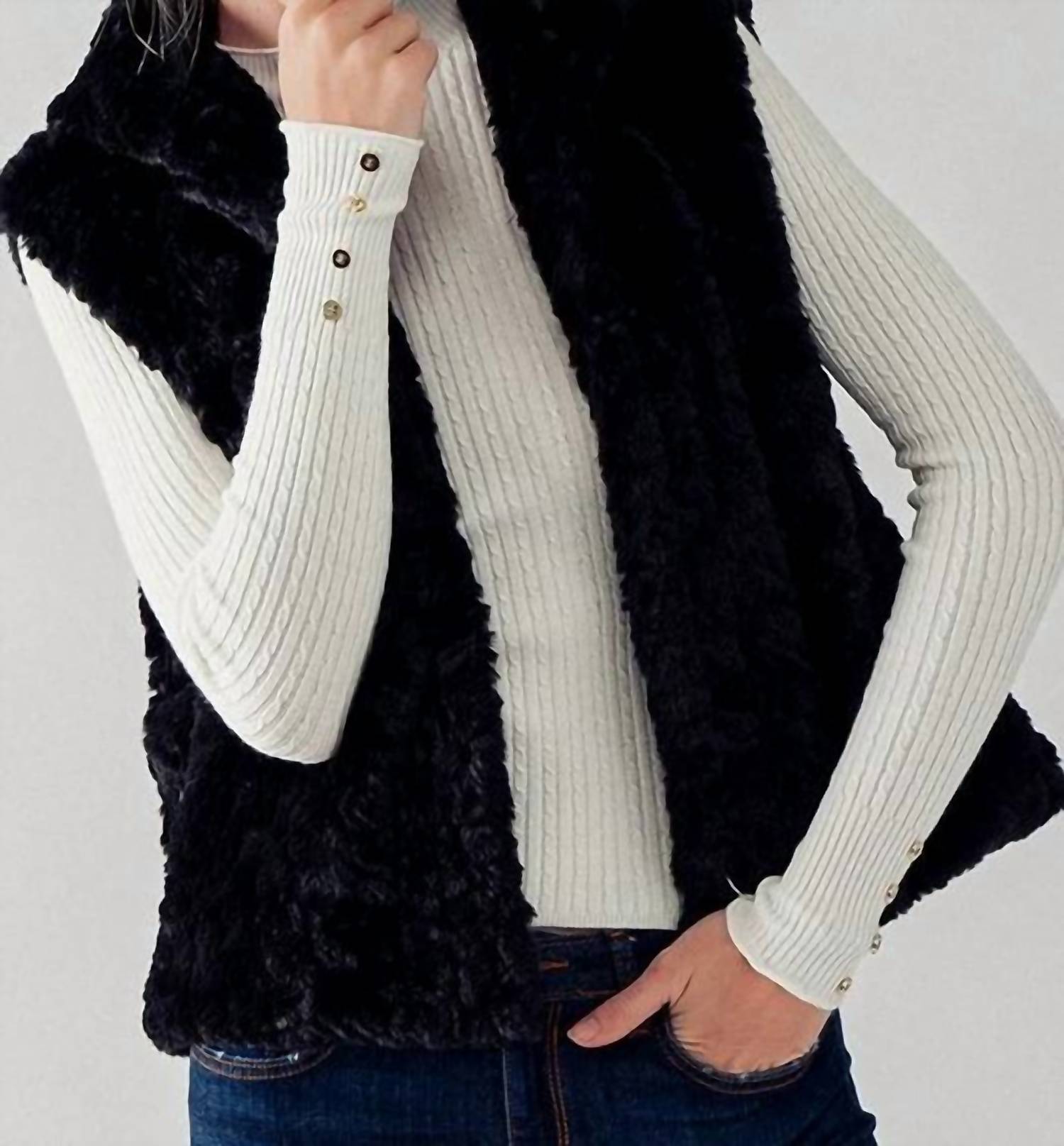 Trend:Notes - Sleeveless Open Front Sherpa Fleece Vest With Hoodie