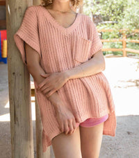 Pol - High-low Short Sleeve Chenille Sweater