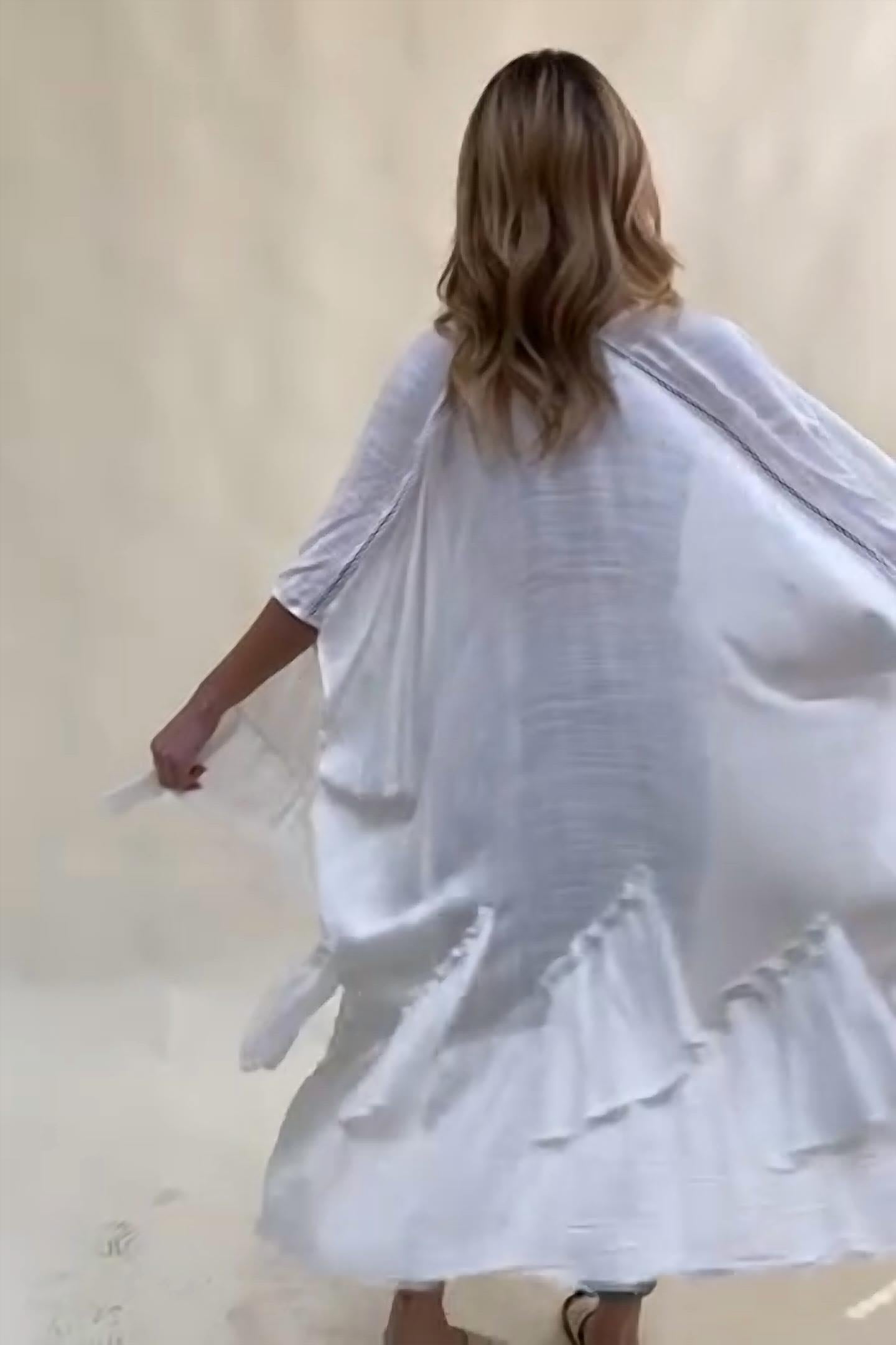 Leto - Ruffle Edge Bohemian Lightweight Flowing Kimono Wrap Cover Up