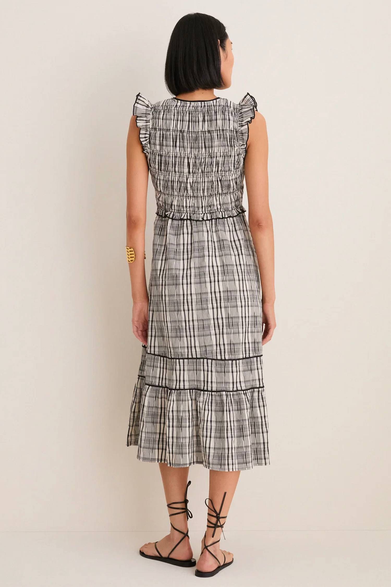 Greylin - Lacey Smocked Tie Front Midi Dress