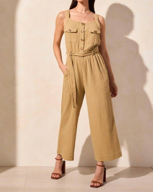 Tribal - Sleeveless Button-front Gauze Jumpsuit