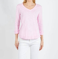 Elliott Lauren - Silvie Rib Three-quarter Sleeve V-neck Tee