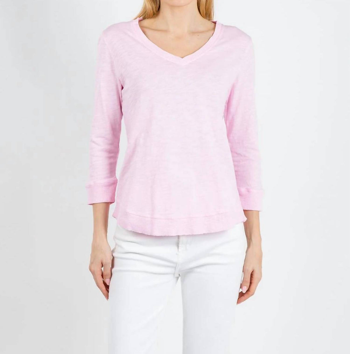 Elliott Lauren - Silvie Rib Three-quarter Sleeve V-neck Tee