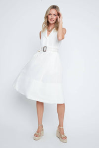 Renuar - Linen Blend Belted Shirt Dress
