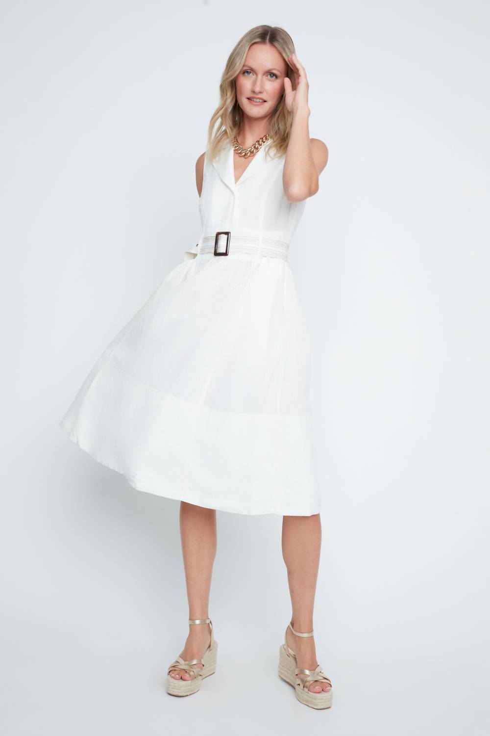 Renuar - Linen Blend Belted Shirt Dress