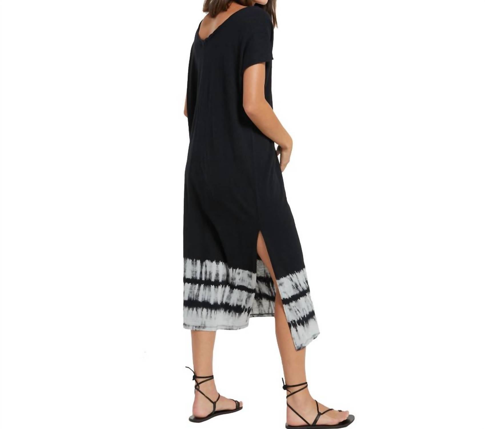 Z Supply Eden Stripe Tie-dye Dress in black - women's dress - detail view