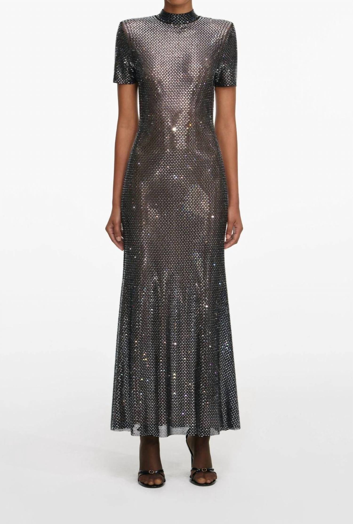 Self-Portrait - Rhinestone Mesh Midi Dress