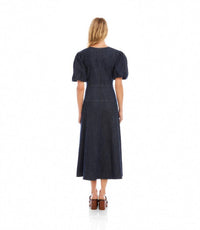 Karen Kane Puff Sleeve Midi Dress in denim - women's dress - alternate view