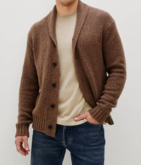 Rails Corden Knitted Cardigan in chestnut speckle - men's sweater - alternate view