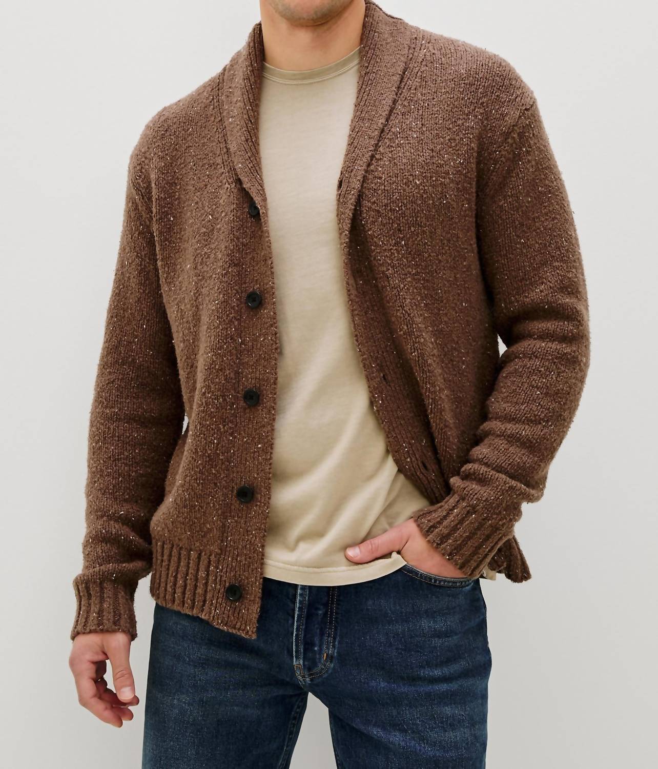 Rails Corden Knitted Cardigan in chestnut speckle - men's sweater - alternate view