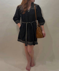 Mahila - Embroidered Puff-sleeve Mini Dress