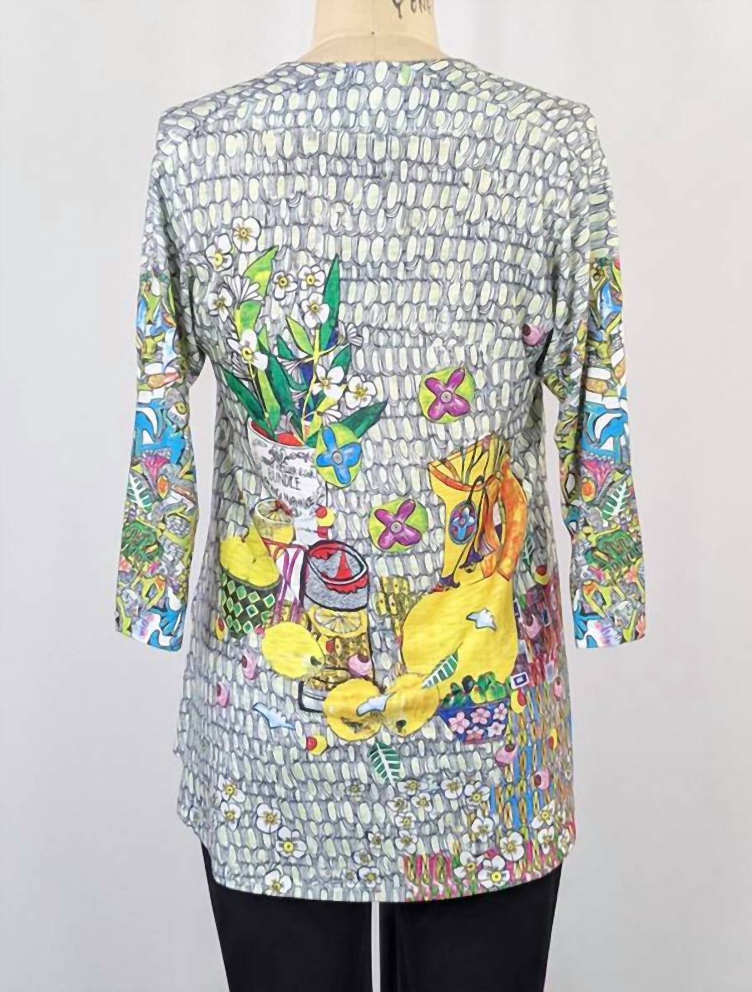 Inoah Women's 3/4 Sleeves Knit Top in asst floral - women's blouse - detail view