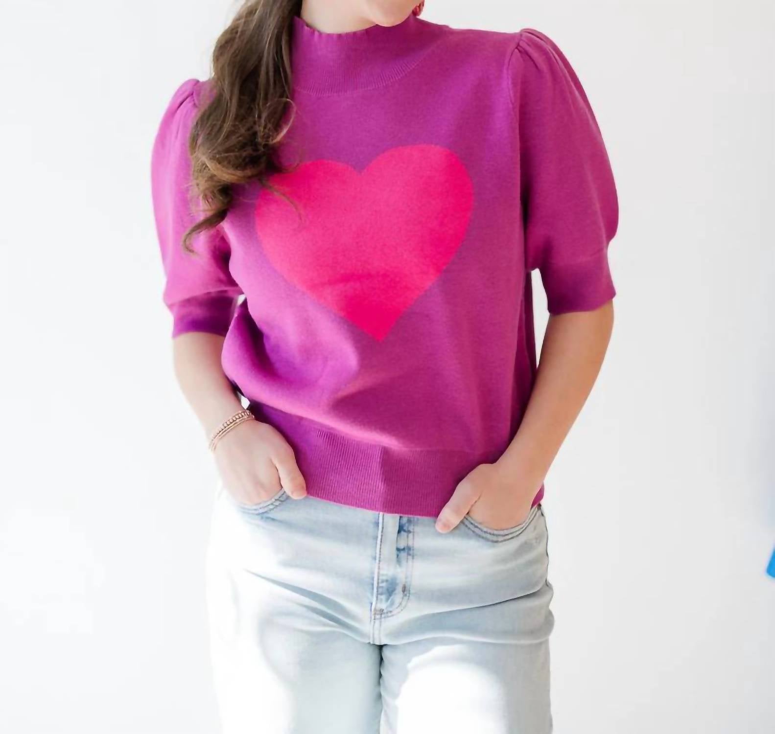 Sugarlips - Russel Heart Puff Sleeve Sweater