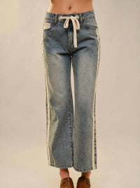 Blue B - Contrast Panel And Pocket Wide Leg Denim Jeans