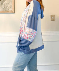 Haptics Floral Color-Block Hoodie Jacket in oatmeal - women's top - view 4