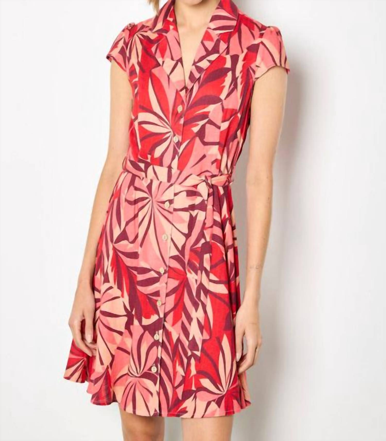 Apricot - Layered Tropical Button Dress