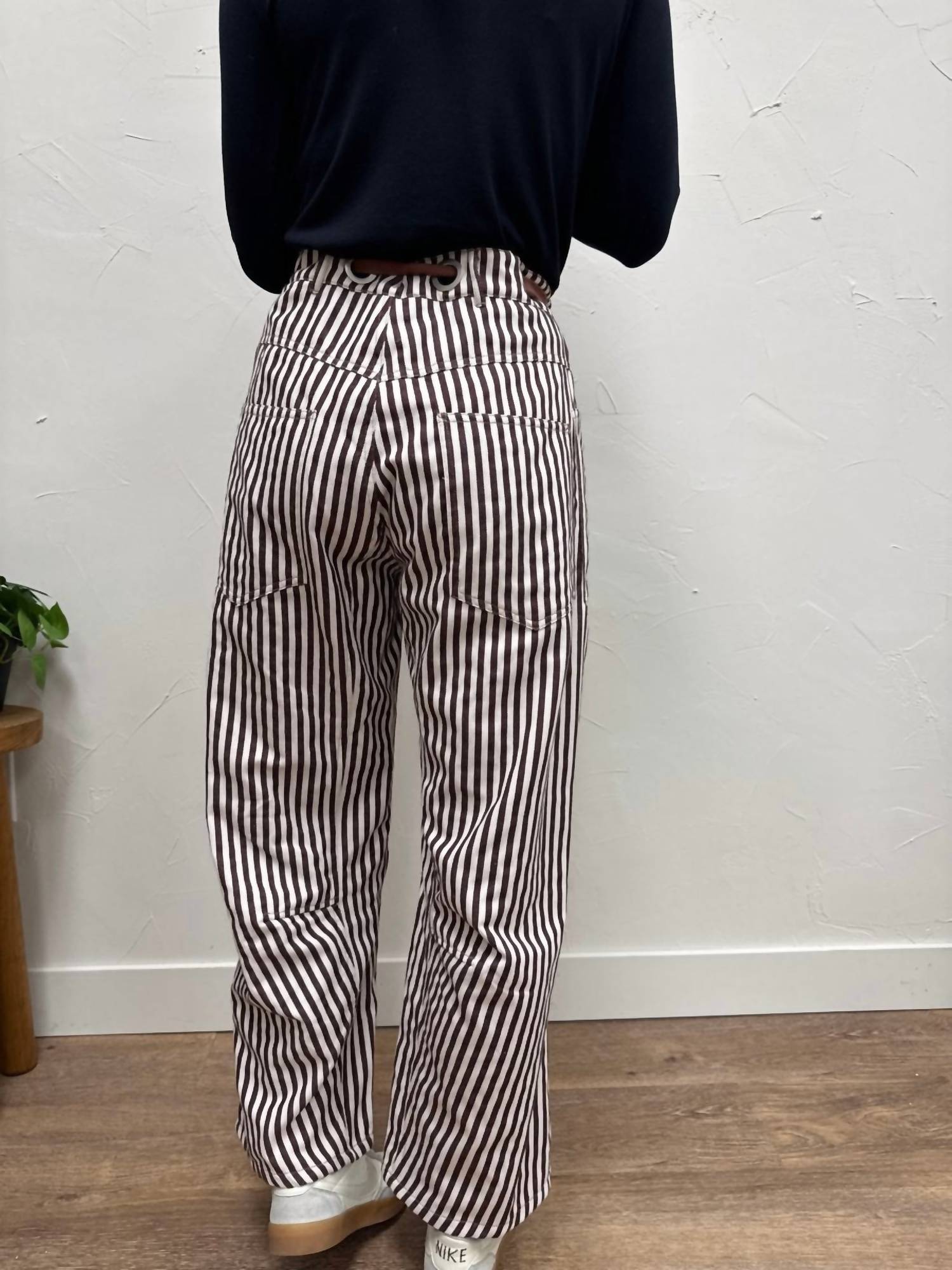 ee:some Striped Drawstring Barrel Pant in brown cream - women's pants - view 5