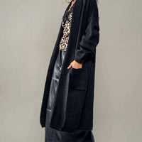 Faire - Textured Soft Ribbed Knit Long Open Cardigan with Front Pockets ONE SIZEwith Front Pockets