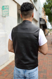 Ovlan Full Grain Cowhide Classic Leather Motorcycle Vest in black - men's jacket - detail view