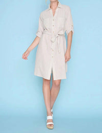 Picadilly - 3/4 Sleeves Button-Front Belted Dress