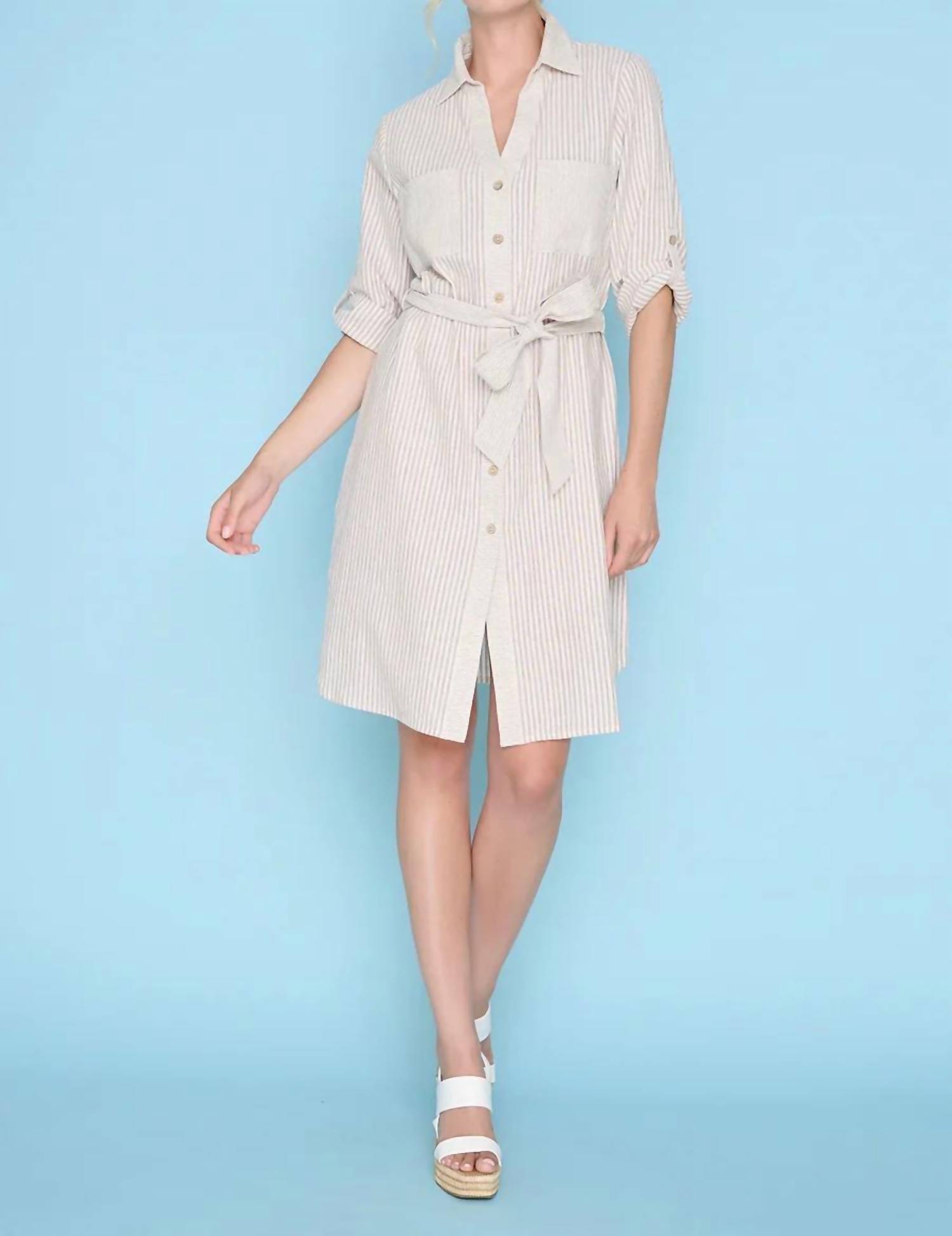 Picadilly - 3/4 Sleeves Button-Front Belted Dress