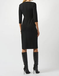 Joseph Ribkoff Ruched Front Slit V-neck Sheath Dress in black - women's dress - detail view