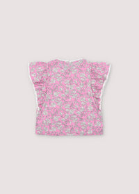 The New Society Girls Melina Blouse in peony hibiscus print - kids' blouse - detail view