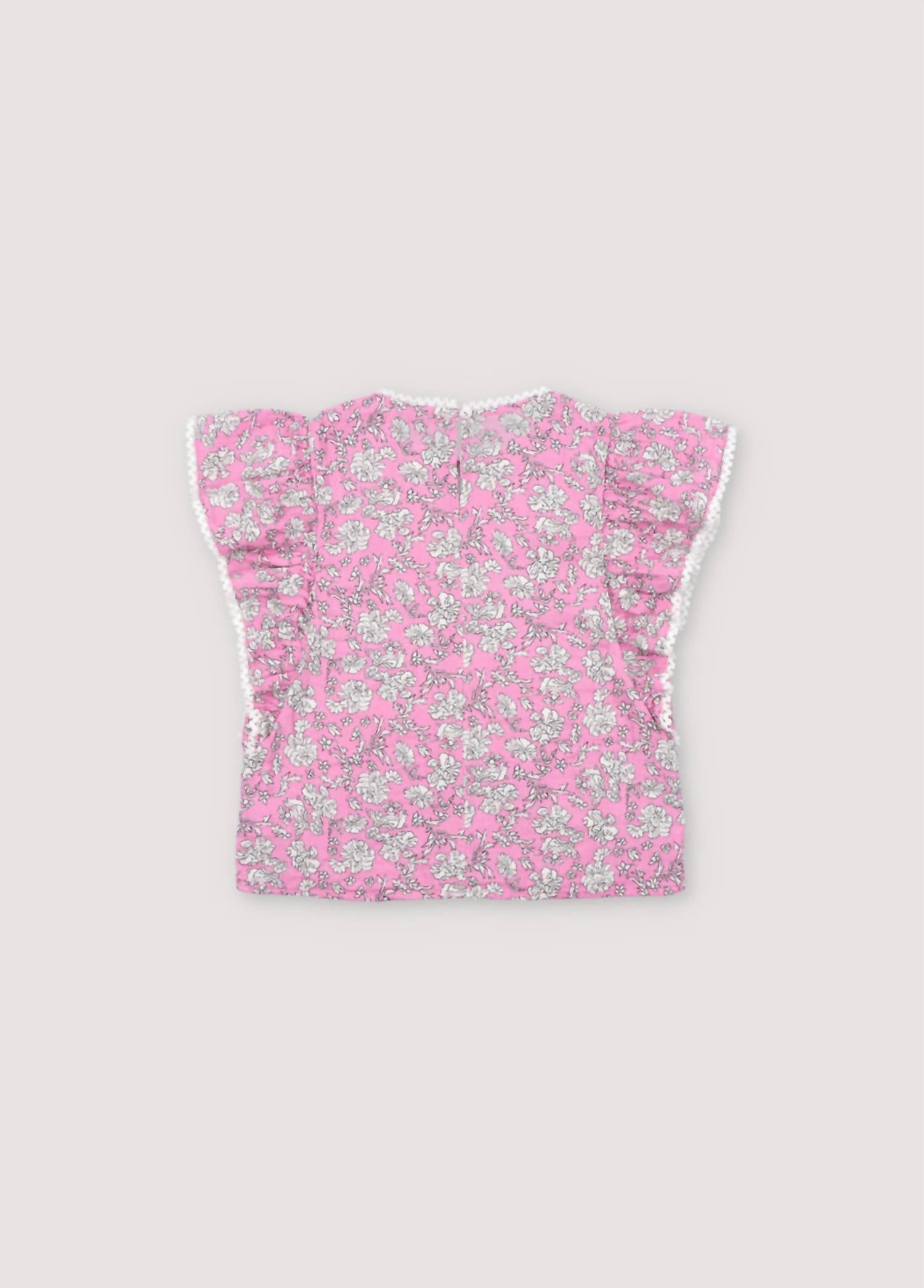 The New Society Girls Melina Blouse in peony hibiscus print - kids' blouse - detail view
