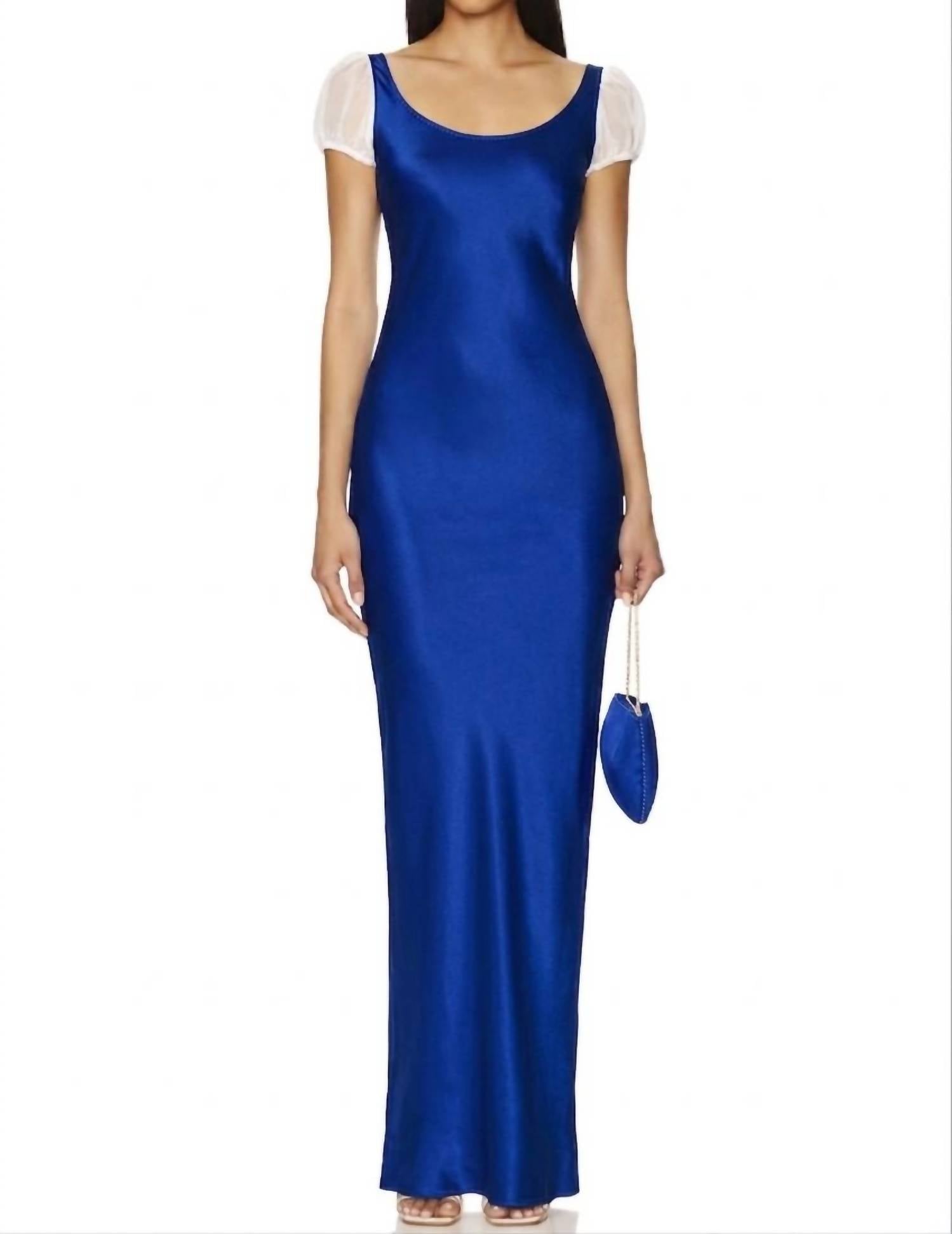 Amanda Uprichard Senna Sheer Puff Sleeves Maxi Dress in royal blue - women's dress