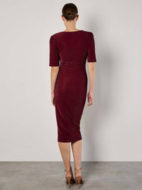 Apricot - Foil Sparkle Metallic Side Ruched Dress