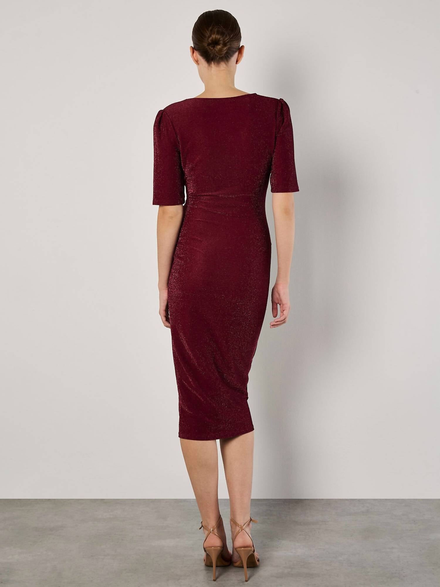 Apricot - Foil Sparkle Metallic Side Ruched Dress