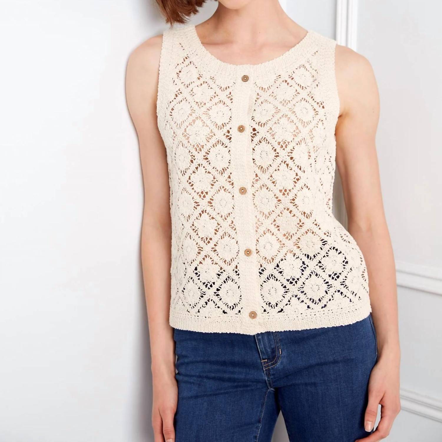 Charlie B - Crotchet Button Up Sleeveless Vest