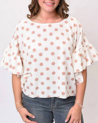 Vine & Love - Polka Dot Ruffle Sleeve Flowy Top