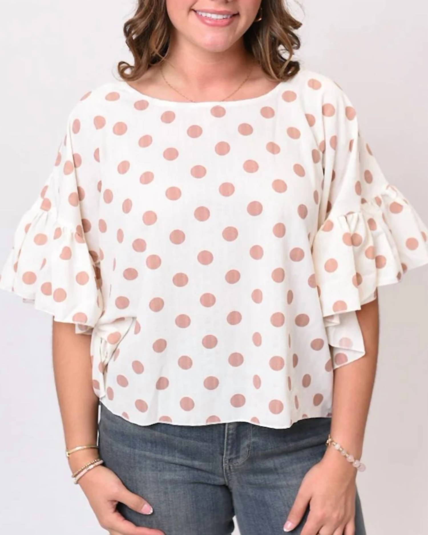 Vine & Love - Polka Dot Ruffle Sleeve Flowy Top