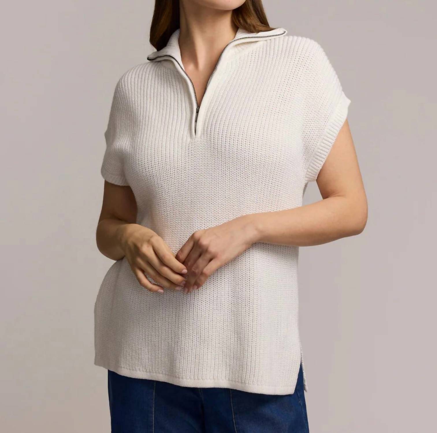Hinson Wu Brooke Sleeveless Sweater Vest in pearl white - women's sweater - alternate view