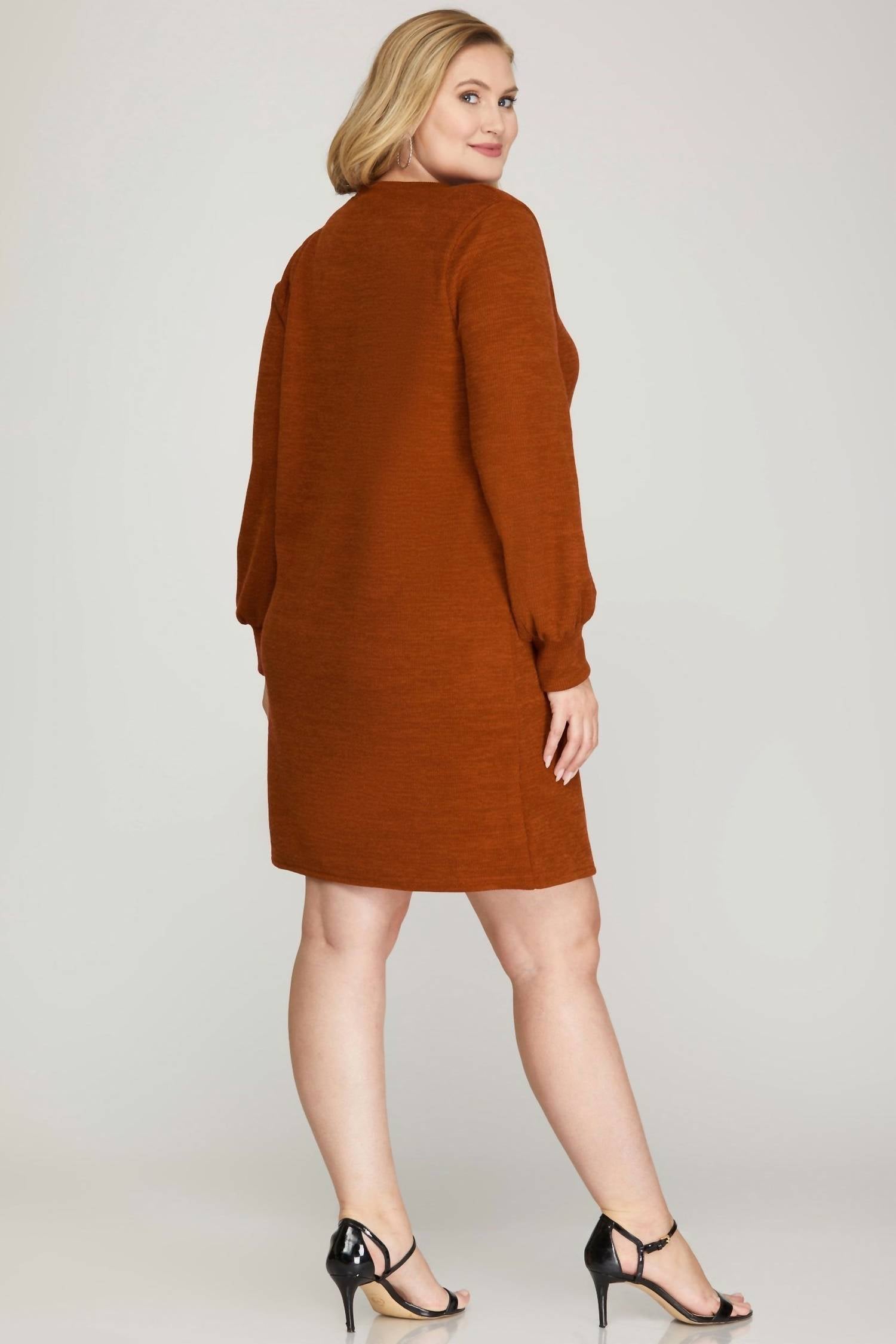 She + Sky - Long Sleeve Knit Dress - Plus
