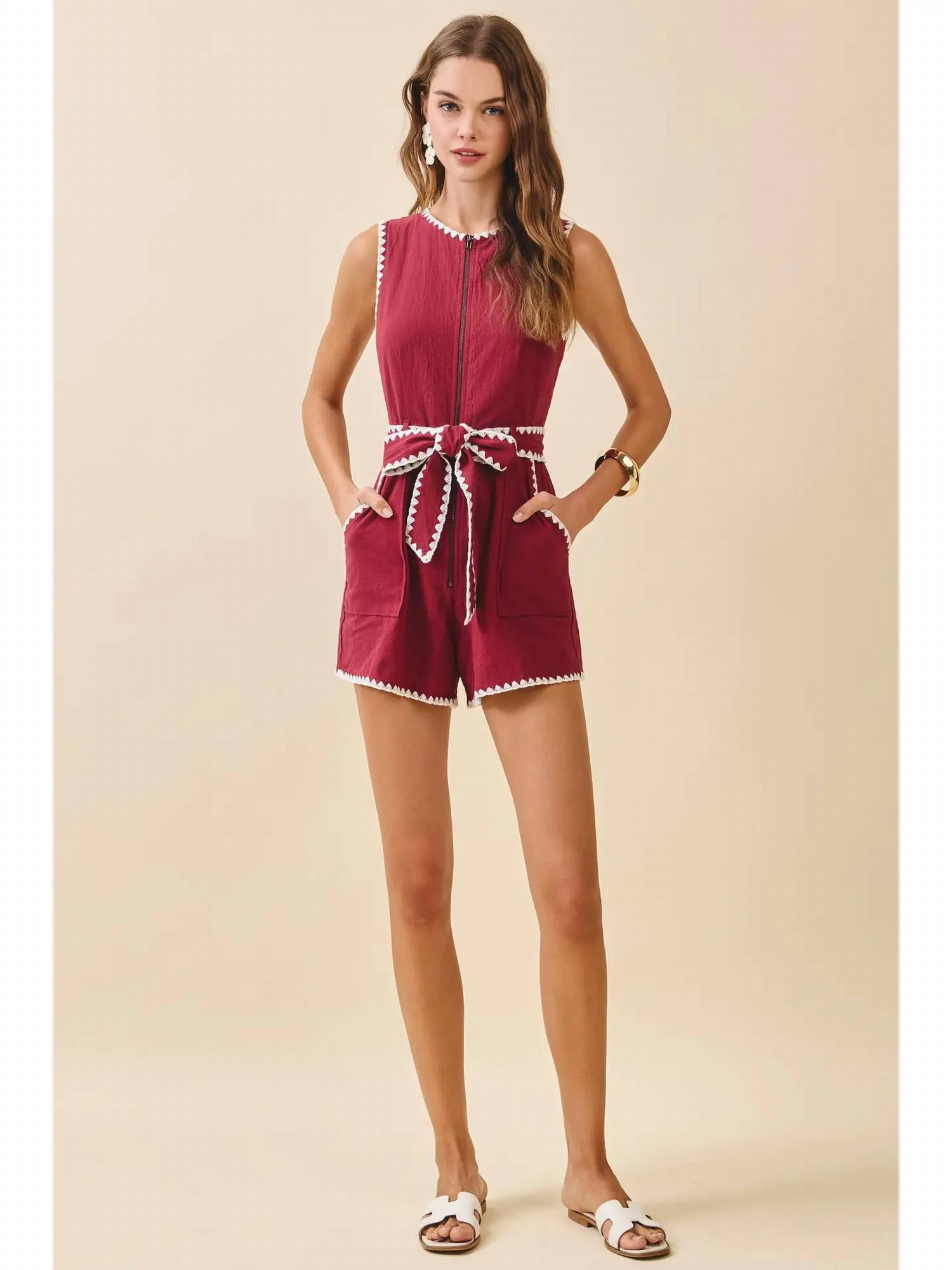 Tcec - Triangle Embroidery Stitch Detail Romper