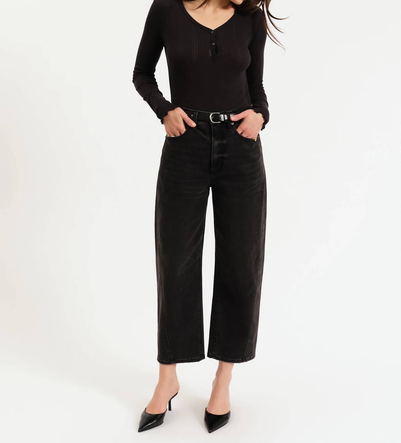 Daze - Westward High Rise Barrel Leg Straight Jeans