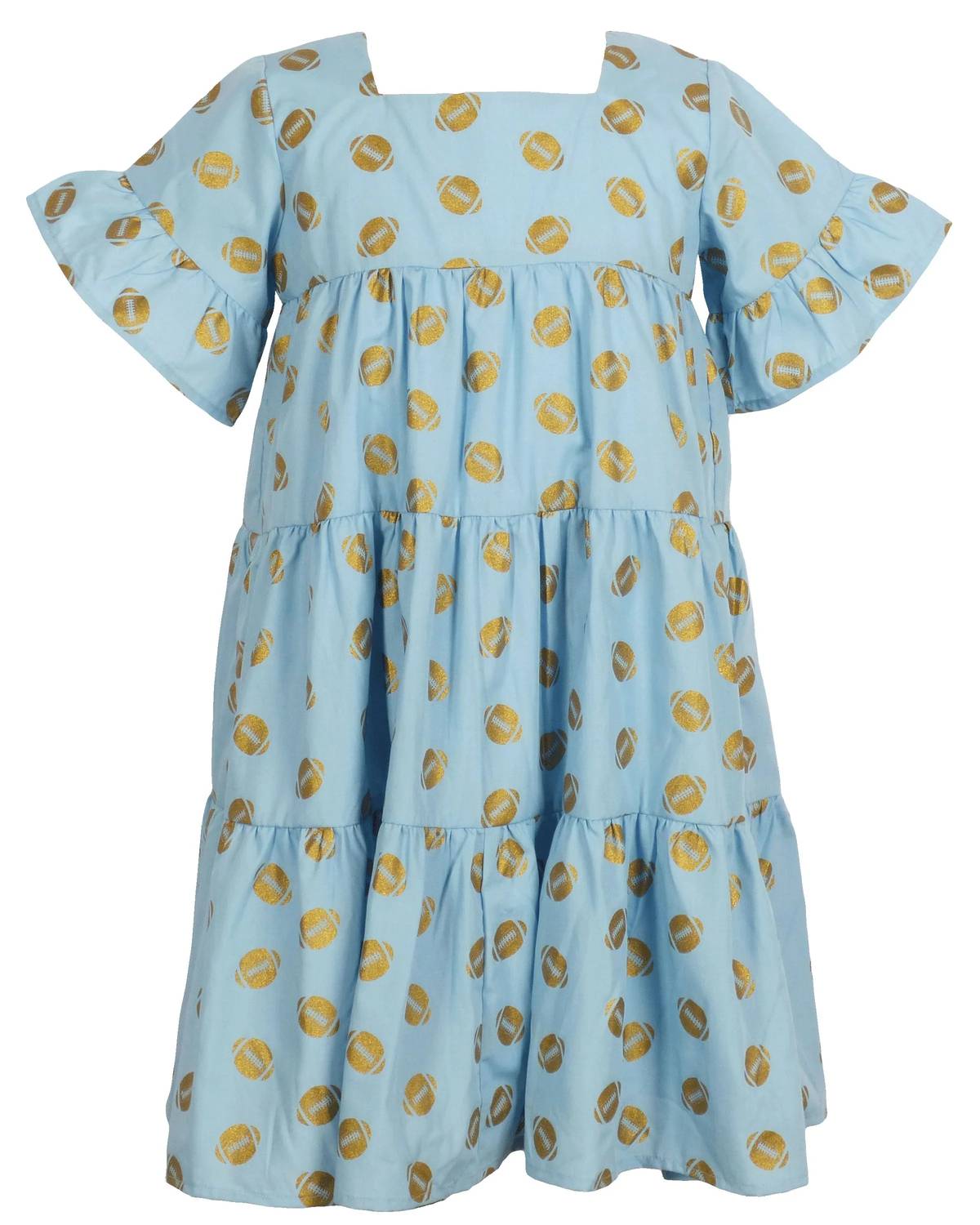 The Yellow Lamb - Girl's Game Day Tiered Dress With Footballs