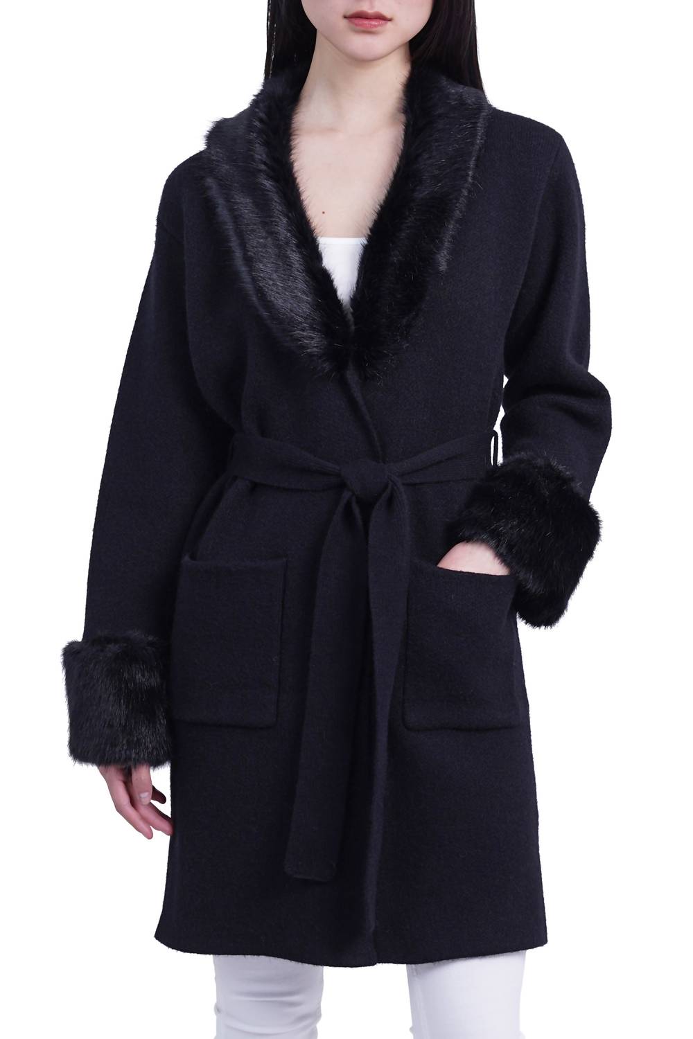 Love Token - Shannon Cardigan with Faux Fur Collar